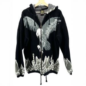 Ruminahui Black Gray 100% Wool Eagle Mountains Zip Hoodie Sweater